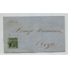 ARGENTINA 1864 GJ 4 CORRIENTES CARTA PLIEGO CIRCULADO A GOYA CON ESTAMPILLA COLOR VERDE AMARILLO, MUY LINDA TIPO 1 DE LA PLANCHA U$ 275