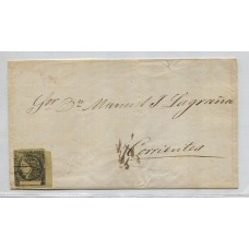 ARGENTINA 1867 GJ 6 CORRIENTES CARTA PLIEGO ENVIADO AL GOBERNADOR CON ESTAMPILLA DE CUATRO MARJENES TIPO 4 DE LA PLANCHA U$ 210