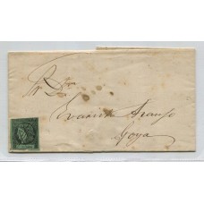 ARGENTINA 1865 GJ 5 CORRIENTES CARTA PLIEGO CIRCULADO CON ESTAMPILLA COLOR VERDE AZULADO TIPO 4 DE LA PLANCHA U$ 275