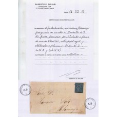 ARGENTINA 1860 GJ 2 CORRIENTES FRENTE CARTA CIRCULADO A MBURUCUYA CON ESTAMPILLA VALOR PROVISORIO TACHADO A PLUMA, CON CERTIFICADO DE AUTENTICIDAD U$ 1100 PARA CARTA