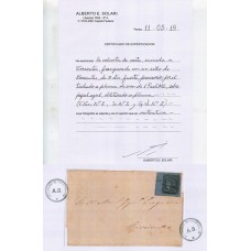 ARGENTINA 1860 GJ 2 CORRIENTES CARTA PLIEGO CIRCULADO A LA CAPITAL CON ESTAMPILLA VALOR PROVISORIO TACHADO A PLUMA CON CERTIFICADO DE AUTENTICIDAD, RARA U$ 1100