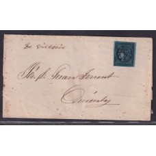 ARGENTINA 1856 GJ 1c CORRIENTES CARTA PLIEGO CIRCULADO CON ESTAMPILLA VARIEDAD IMPRESIÓN ACEITOSA TIPO 8 DE LA PLANCHA, RARA U$ 800