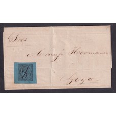 ARGENTINA 1856 GJ 1 CORRIENTES LA PRIMER ESTAMPILLA ARGENTINA EN PLIEGO COMPLETO FECHADO EN ESQUINA 5/8/1861 LA ESTAMPILLA DE AMPLIOS MARGENES CON VARIEDAD EN LAS PERLAS ARRIBA DE "UN" REAL SON MUY RARAS LAS VARIEDADES EN ESTE SELLO