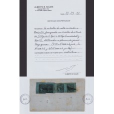 ARGENTINA 1856 GJ 1 + 1b CORRIENTES LA PRIMER ESTAMPILLA ARGENTINA 4 SELLOS EN CARTA CON UNA PAREJA QUE TIENE LA VARIEDAD GJ 1b QUE ESTA SIN VALOR EN CATALOGO PARA CARTA, RARISIMA PIEZA DE EXPOSICION CON CERTICADO DE AUTENTICIDAD