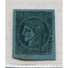 ARGENTINA 1856 GJ 1c CORRIENTES VARIEDAD IMPRESION ACEITOSA CON AMPLIOS MARGENES TIPO 8 DE LA PLANCHA U$ 90