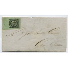 ARGENTINA 1864 GJ 4 CORRIENTES COLOR VERDE AMARILLO CON BORDE DE HOJA EN CARTA TIPO 6 DE LA PLANCHA U$ 275