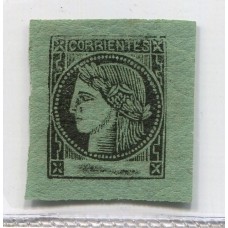 ARGENTINA 1865 GJ 5 CORRIENTES COLOR VERDE AZULADO ESTAMPILLA NUEVA CON GOMA DE LUJO TIPO 2 DE LA PLANCHA U$ 247