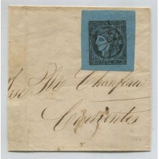 ARGENTINA 1856 GJ 1 CORRIENTES LA PRIMER ESTAMPILLA ARGENTINA EN FRAGMENTO GRANDE MEDIA CARTA
