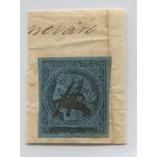 ARGENTINA 1860 GJ 2 CORRIENTES CON EL VALOR FACIAL TACHADO A PLUMA SOBRE FRAGMENTO DE LUJO