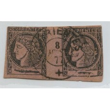 ARGENTINA 1877 GJ 13 CORRIENTES PAREJA DE  ESTAMPILLAS CON MATASELLO POSTAL U$ 132 +