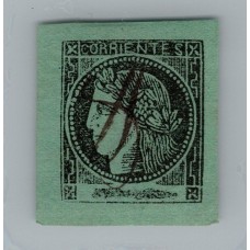 ARGENTINA 1865 GJ 5 CORRIENTES COLOR VERDE AZULADO ESTAMPILLA USADA, HERMOSA Y ESTA DE LUJO TIPO 6 DE LA PLANCHA U$ 110