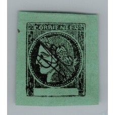 ARGENTINA 1865 GJ 5 CORRIENTES COLOR VERDE AZULADO ESTAMPILLA USADA, HERMOSA Y DE LUJO TIPO 8 DE LA PLANCHA U$ 110