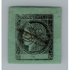 ARGENTINA 1865 GJ 5 CORRIENTES COLOR VERDE AZULADO ESTAMPILLA USADA, HERMOSA TIPO 5 DE LA PLANCHA U$ 110