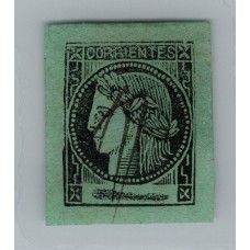 ARGENTINA 1865 GJ 5 CORRIENTES COLOR VERDE AZULADO ESTAMPILLA USADA, HERMOSA TIPO 2 DE LA PLANCHA U$ 110