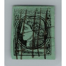 ARGENTINA 1865 GJ 5 CORRIENTES COLOR VERDE AZULADO ESTAMPILLA USADA, MUY LINDA TIPO 2 DE LA PLANCHA BUENOS MARGENES U$ 110