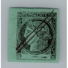 ARGENTINA 1865 GJ 5 CORRIENTES COLOR VERDE AZULADO ESTAMPILLA USADA, HERMOSA Y DE LUJO TIPO 5 DE LA PLANCHA U$ 110