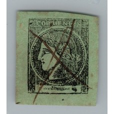 ARGENTINA 1864 GJ 4 CORRIENTES COLOR VERDE AMARILLO ESTAMPILLA TIPO 8 DE LA PLANCHA ENORMES MARGENESU$ 45