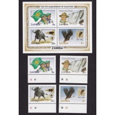 BOY SCOUTS ZAMBIA SERIE COMPLETA + HOJA BLOQUE NUEVA MINT SCOUT