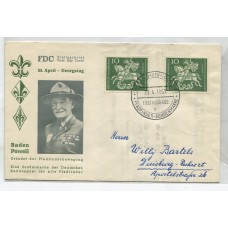 BOY SCOUT ALEMANIA 1961 SOBRE ILUSTRADO BADEN POWELL CON MATASELLO SCOUTS