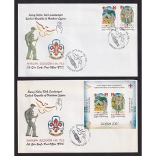 BOY SCOUTS SERIE COMPLETA + BLOQUE EN SOBRES PRIMER DIA DE EMISION DE CHIPRE TURCO 2007 SCOUT TEMA EUROPA