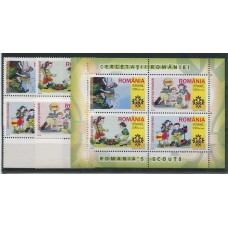 RUMANIA 2005 SCOUT SERIE COMPLETA DE ESTAMPILLAS NUEVAS MINT + HOJITA BLOQUE BOY SCOUTS