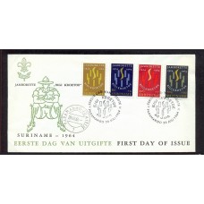 BOY SCOUTS SURINAME 1964 SOBRE CON SERIE COMPLETA DE ESTAMPILLAS SCOUT