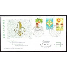 BOY SCOUTS SURINAME 1974 SOBRE CON SERIE COMPLETA DE ESTAMPILLAS SCOUT