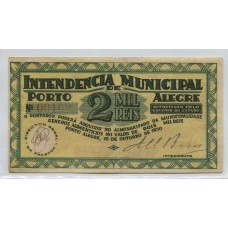 BRASIL INTENDENCIA DE PORTO ALEGRE 1930 DOS MIL REIS RARO BILLETE EN MUY BUEN ESTADO