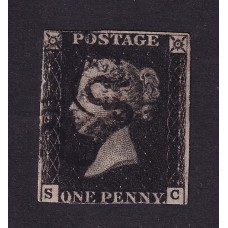 INGLATERRA 1840 Yv. 1 LA PRIMER ESTAMPILLA DEL MUNDO EL EMBLEMATICO PENIQUE NEGRO USADA PLANCHA IX BUENA CALIDAD 600 €