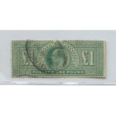 INGLATERRA 1902 Yv. 121 LA LIBRA VERDE, ESTAMPILLA USADA VALOR FINAL DE LA SERIE HERMOSA CALIDAD MUY RARA 700 € en SG. 750 LIBRAS