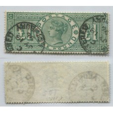 INGLATERRA 1887 Yv. 105 LA LIBRA VERDE DE VICTORIA, ESTAMPILLA USADA VALOR FINAL DE LA SERIE HERMOSA CALIDAD BRILLANTE COLOR 750 € en SG. 800 LIBRAS