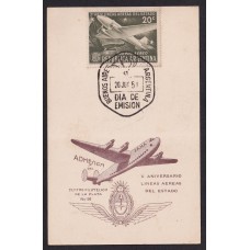 ARGENTINA 1951 TARJETA ESPECIAL FAMA LINEAS AEREAS DEL ESTADO
