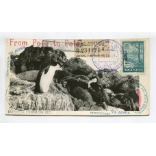 ANTARTIDA ARGENTINA 1963 ISLAS ORCADAS FOTO TARJETA ORIGINAL CIRCULADA A BASE RUSA CON VARIAS MARCAS Y FIRMA, CORRESPONDENCIA POLO A POLO CON MUY RARA VISTA, PINGUINOS