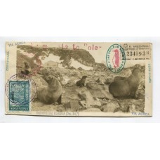 ANTARTIDA ARGENTINA 1963 ISLAS ORCADAS FOTO TARJETA ORIGINAL CIRCULADA A BASE RUSA CON VARIAS MARCAS Y FIRMA, CORRESPONDENCIA POLO A POLO CON MUY RARA VISTA, LOBOS MARINOS