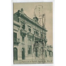 RIO CUARTO CORDOBA ANTIGUA TARJETA POSTAL BANCO NACION CIRCULADA A ESPAÑA EN 1937 CON CENSURA REPUBLICANA