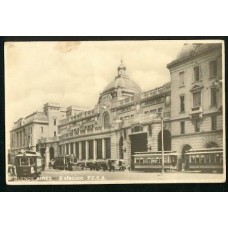 FERROCARRIL ANTIGUA TARJETA POSTAL ESTACION CENTRAL ARGENTINO Y TRANVIAS