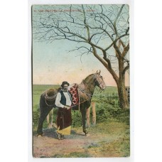 GAUCHESCA ANTIGUA TARJETA POSTAL GAUCHO CON SU CABALLO CIRCULADA DESDE JUNIN A AUSTRIA