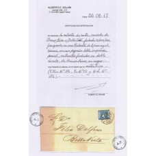 ARGENTINA 1859 GJ 17b CABECITAS ESTAMPILLA CON VARIEDAD DOBLE IMPRESIÓN PARCIAL EN PLIGO CON FECHA, SIN VALOR EN CATALOGO PARA CARTA CON CERTIFICADO DE AUTENTICIDAD, LUJO Y MUY RARA