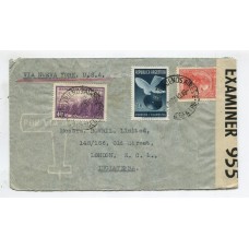 ARGENTINA 1940 SOBRE CIRCULADO VIA AEREA A INGLATERRA CON CENSURA Y MARCA AL DORSO " TRANS-ATLANTIC AIR SERVICE "