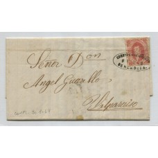 ARGENTINA 1864 GJ 19 CARTA PLIEGO COMPLETO CIRCULADO DE MENDOZA A CHILE CON ESTAMPILLA RIVADAVIA DE 1ra TIRADA EN 30/8/1864