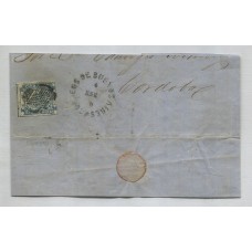 ARGENTINA 1859 GJ 11 MEDIO PLIEGO CON ESTAMPILLA BARQUITO AZUL CLARO ( HERMOSO COLOR ) POSICION 11 CIRCULADO A CORDOBA ( U$ 1650 PARA SOBRE )