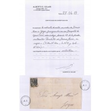 ARGENTINA 1859 GJ 11C BUENOS AIRES PLIEGO CIRCULADO CON ESTAMPILLA BARQUITO VARIEDAD COLOR INDIGO CIRCULADO A GOYA CORRIENTES CON CERTIFICADO DE AUTENTICIDAD RARISIMO ESTE COLOR EN CARTA U$ 2200