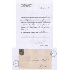 ARGENTINA 1859 GJ 11C BUENOS AIRES PLIEGO CIRCULADO CON ESTAMPILLA BARQUITO VARIEDAD COLOR INDIGO CIRCULADO A GOYA CORRIENTES CON CERTIFICADO DE AUTENTICIDAD RARISIMO ESTE COLOR EN CARTA U$ 2200