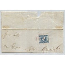 ARGENTINA 1859 GJ 17 CABECITA DE AMPLIOS MARGENES EN 1/2 PLIEGO CON MATASELLO PAYSANDU URUGUAY POR VAPOR SALTO, RARISIMA PIEZA