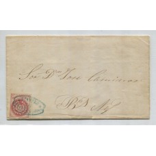 ARGENTINA 1862 GJ 12 ESCUDITO DE 5 Cts. PLANCHA SEMIGASTADA EN PLIEGO CIRCULADO A BUENOS AIRES CON MARCA DE SALIDA ROSARIO 4/9/1863 U$ 220