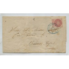 ARGENTINA 1862 GJ 12A ESCUDITO DE 5 Cts. PLANCHA SEMIGASTADA COLOR ROSA MORADO EN PLIEGO CIRCULADO A BUENOS AIRES CON MARCA ROSARIO 15/11864 U$ 275