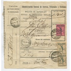 URUGUAY 1925 BOLETIN DE EXPEDICION SERVICIO DE ENCOMIENDAS CON ESTAMPILLAS " EXTERIOR ", RARO