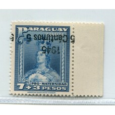 PARAGUAY 1945 ESTAMPILLA CON VARIEDAD SOBRECARGA INVERTIDA NUEVA CON GOMA