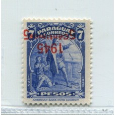 PARAGUAY 1945 ESTAMPILLA DE COLON CON VARIEDAD SOBRECARGA INVERTIDA NUEVA CON GOMA