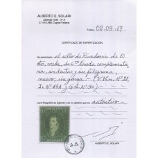 ARGENTINA 1867 GJ 30 RIVADAVIA COMPLEMENTARIA DE 6ta TIRADA, ESTAMPILLA NUEVA CON CERTIFICADO DE AUTENTICIDAD LINDO EJEMPLAR U$ 3600